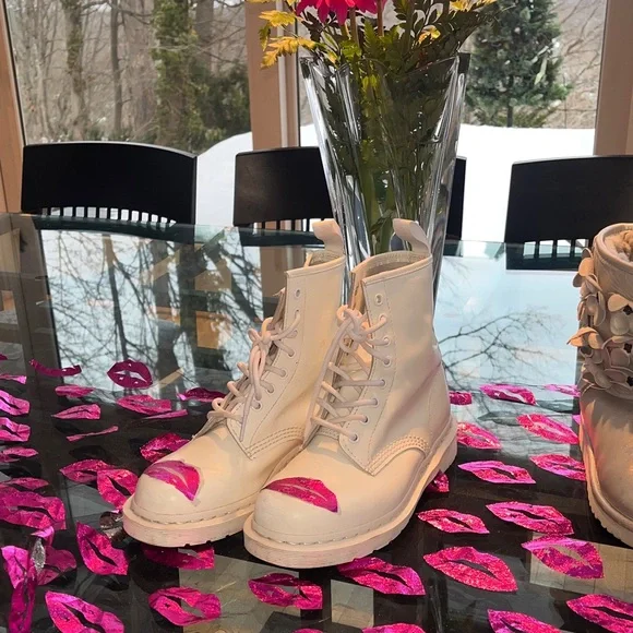 Dr. Martens White and Pink Combat Boots - Picture 4 of 8